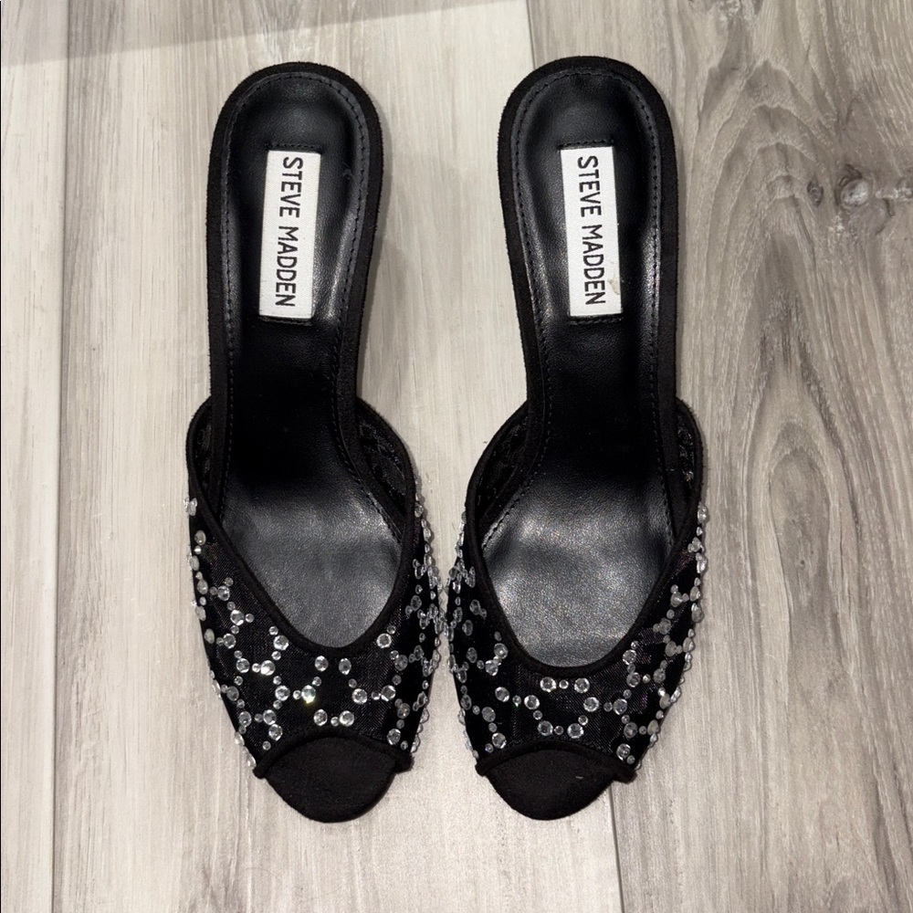 Steve Madden Black Mesh Heels with White Accents